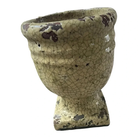 Roy and Gil Cream Ceramic Rustic Planter Goblet - Picture 3 of 4
